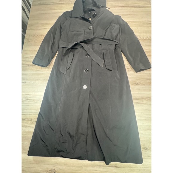 London Fog Women's Black Long Trench Coat with Removable Plaid Liner Size 14 - Picture 2 of 12